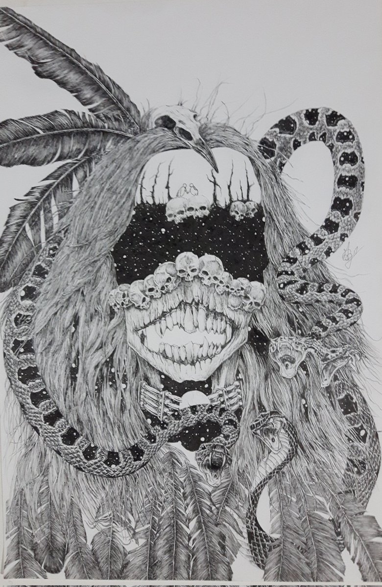 HorrorMerchant's tweet image. By me Gerrod Craig General.  #ArtistOnTwitter #vision #darkart #Time #micron #snakes #oblivion #Circle #warrior #Bones #CrownJewel #Spirit #Fear