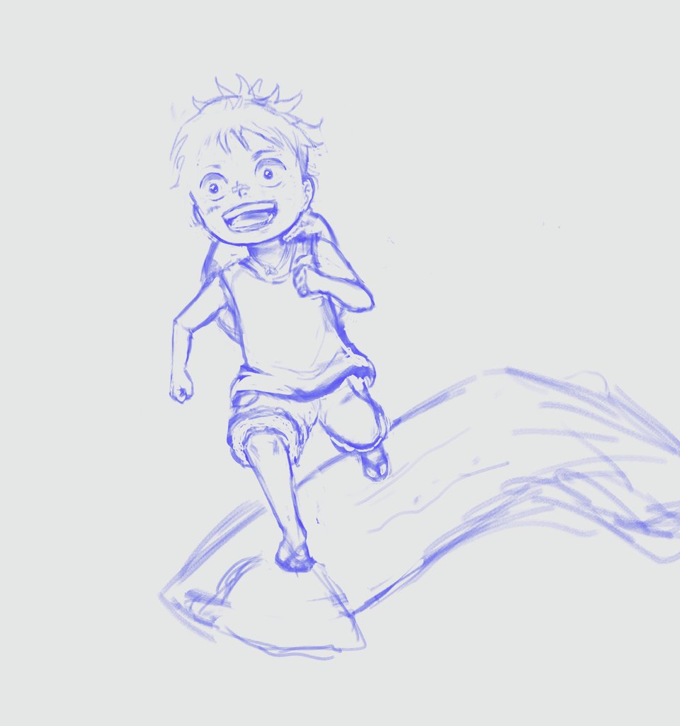 DadoJikan's tweet photo. Después de un día intenso de calor al fin pude dibujar algo 🥺, boceto de luffy chiquito #onepiece https://t.co/W5gxtd0YiW