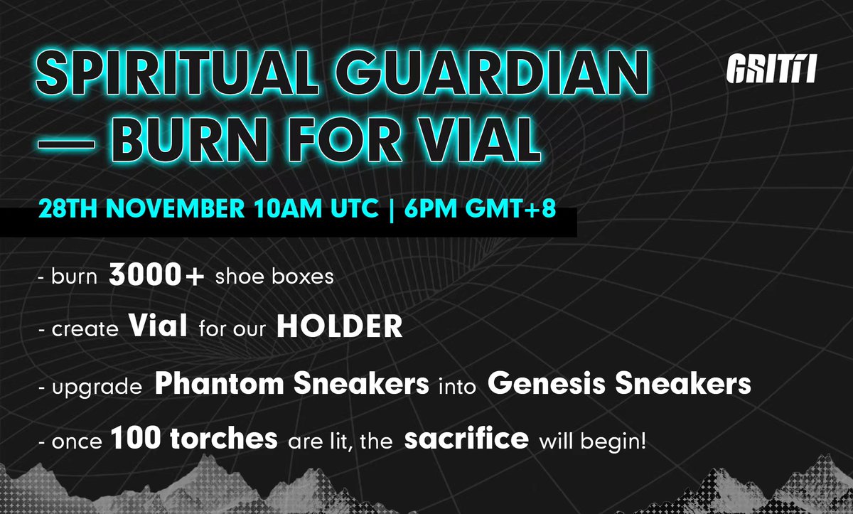 GrittiApp's tweet photo. 📚02 Facts About Burning #SpiritualGuardianAcademy

🚫The NFT burnt will not belong to any account
🚫The NFT burnt will no longer exist
🙅‍♀️Gritti team does not gain any benefit from this event

⏰28th November, 10:00-16:00 (UTC)
To Participate👉: https://t.co/wLOXfXvG1S https://t.co/P7wNznm0pH