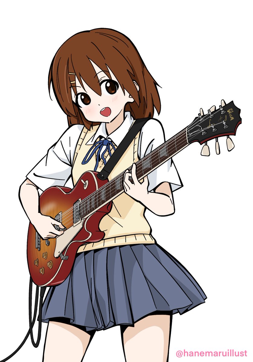hirasawa yui 1girl school uniform brown hair solo instrument sakuragaoka high school uniform skirt  illustration images
