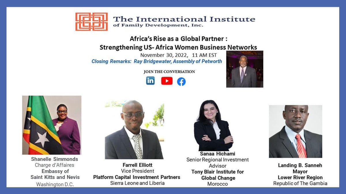 As a pre-runner,side event,to the US-Africa Leaders Summit, this conversation focuses on Africa’s rise as a #global #partner and strengthening the networks between US-Africa #Women #Business Associations 

Join the Discussion Live lnkd.in/eDfJNhK9