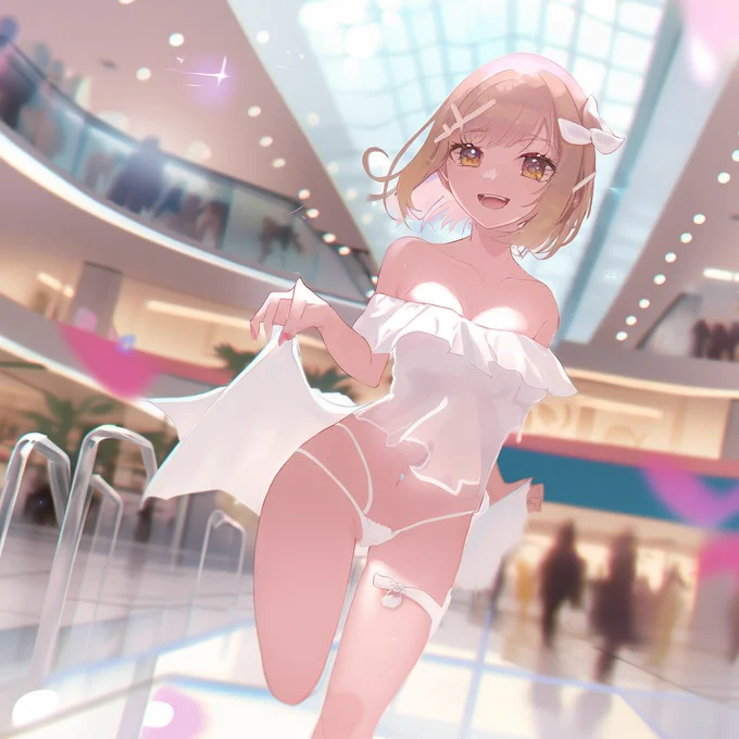 たとえば水着を着た女の子でも、ショッピングモールに立たせるとなんだかいかがわしい雰囲気にできる。気がする。#nijijourney #AIart 