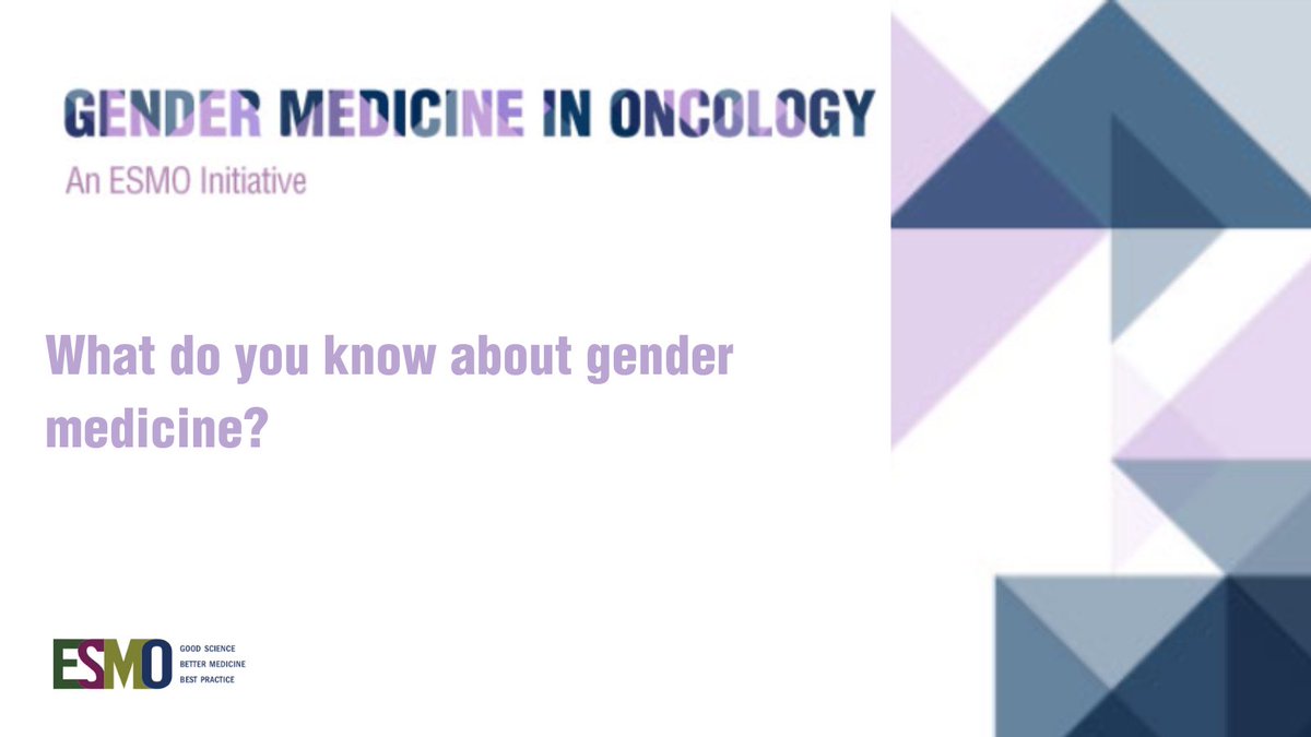 ESMO - Eur. Oncology (@myesmo) on Twitter photo What do you know about #GenderMedicine? Last few days to take the survey led by the ESMO Gender Medicine Task Force to understand the level of awareness and interest in this topic among ESMO members. 
👉ow.ly/Efi450LMYox What do you know about #GenderMedicine? Last few days to take the survey led by the ESMO Gender Medicine Task Force to understand the level of awareness and interest in this topic among ESMO members. 
👉ow.ly/Efi450LMYox