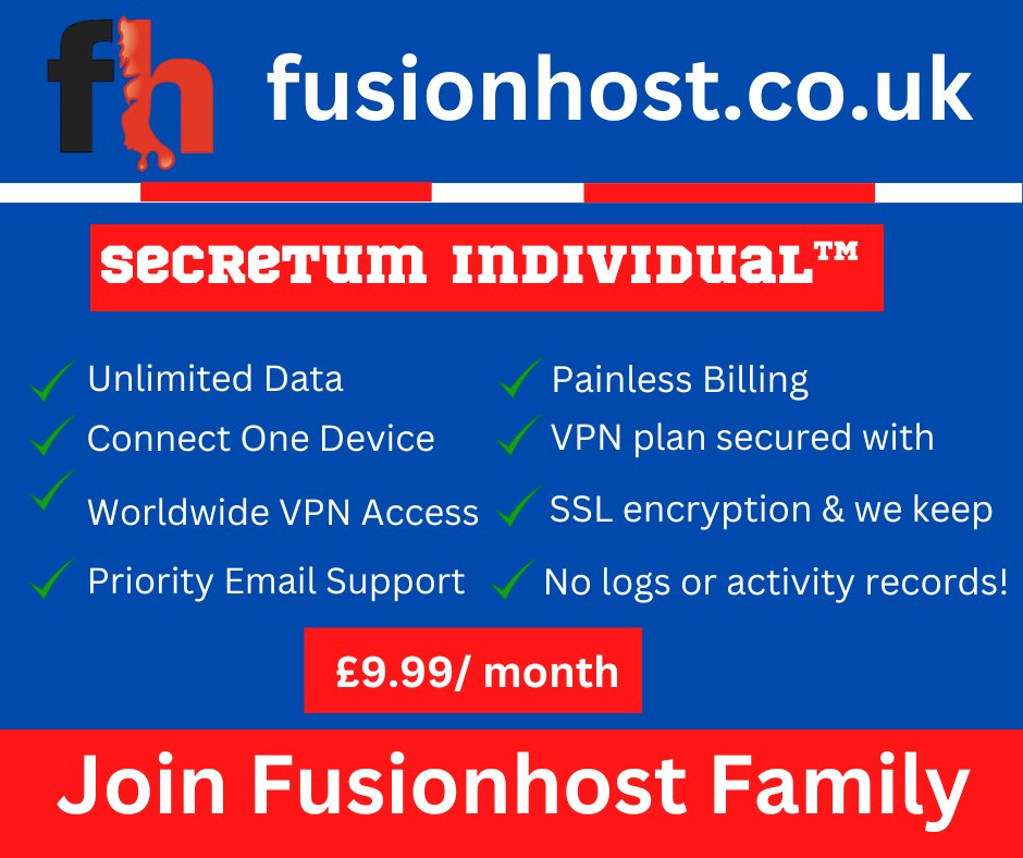 fusionhost's tweet image. Choose the right level of protection for you and your family.

Join Fusionhost Family fusionhost.co.uk/vpn/
#bigsale #discount #webhost #WebHosting #fusionhost #hosting #webhostingcompany #SecureVPN #VPN #VPNService #ResellerHosting #CloudServers #Server #SSL #Domain #Backups
