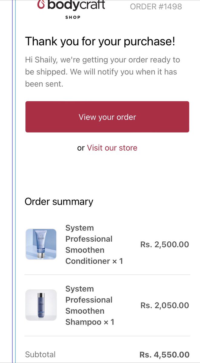 AustereShy's tweet photo. @Bodycraftspa I ordered system professional shampoo and conditioner from bodycraft online on 6th Nov’21 worth ₹4550. I did not receive my products till date, have dropped multiple emails to customer service, but no one responds. Can you please get it delivered or issue a refund. https://t.co/d4uzAoNuYK