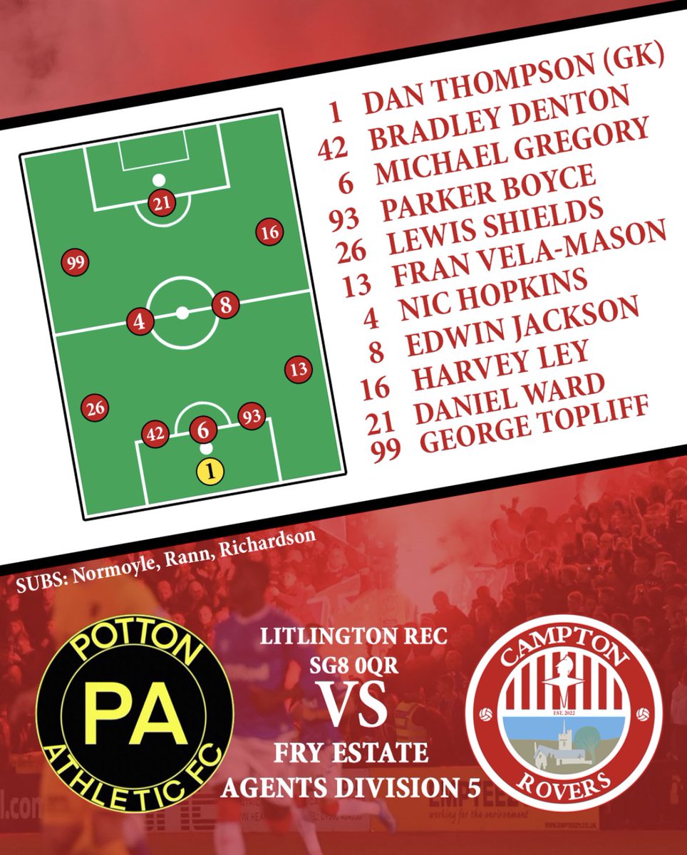 Our confirmed line-up vs Potton Athletic

🕥 Kick off at 10:30