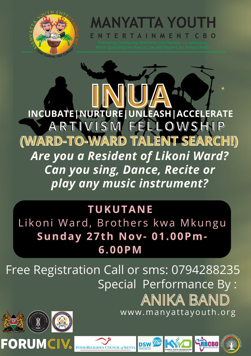 ManyattaYouth_m's tweet photo. #InuaFellowshipProgram
We are today moving to Likoni Ward for the routine talent search in partnership with @NCTC_Kenya @kdfinfo @InteriorKE @ngaosKE, private sector and @CsosCoast as we provide an alternative voice against Violent Extremism. You are all welcomed https://t.co/dkdgG5IsAZ