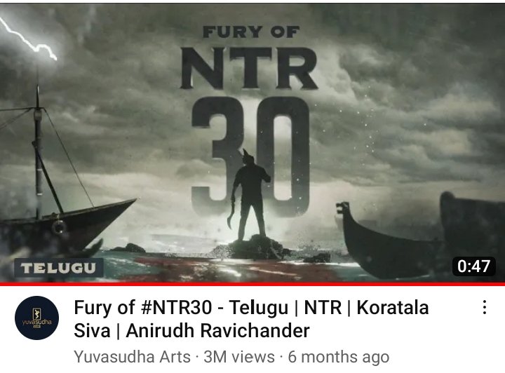 YogiNay38038319's tweet photo. FuryOf #NT30 Titel Teaser 6.8M✅ Views On YouTube
#ManOfMassesNTR 🔥 https://t.co/Cgaiw9ifL0
