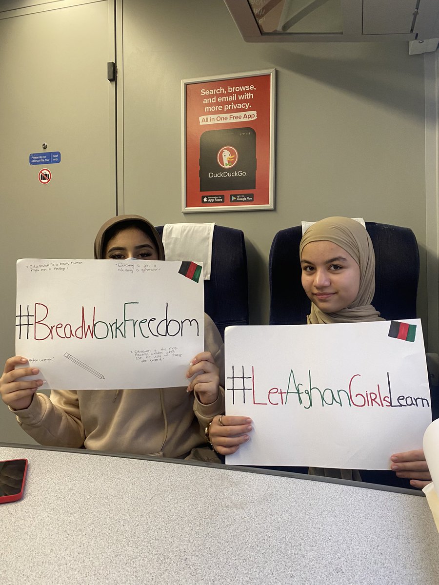 On my way to the protest for Afghan women &amp; girls in #London with my niece &amp; her friend. See you all soon! #BreadWorkFreedom #LetAfghangirlsLearn #FreeAfghanWomen