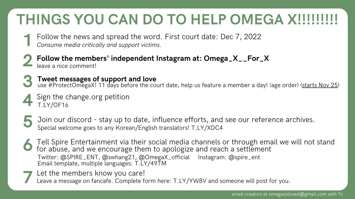 OmegaXworldwide's tweet photo. FOR X updated list of things you can do to help 💚

let's keeping showing our love and support to the member 💜

#OMEGA_X #오메가엑스 https://t.co/j8nrV6t0bQ