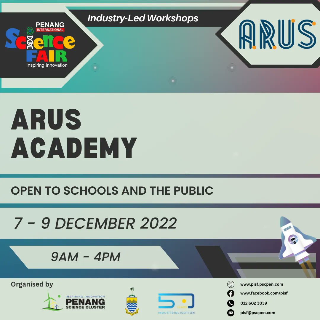 pscpenang's tweet photo. PISF 2022 Workshops @ Arus Academy

Check out our exciting workshops led by industry giants in Penang.

📍 Location: Arus Academy
📍  Date: 7th - 9th December 2022
📍  Time: 9am to 4pm

See you there!
#PISF2022 #PenangInternationalScienceFair https://t.co/QNglWBjijq
