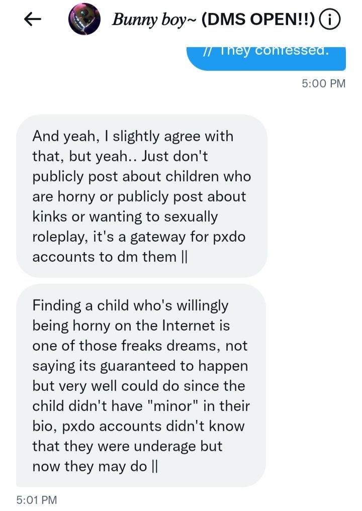 // PUBLIC SERVICE ANNOUNCEMENT.

The account that's been recently outed for engaging in pxdo behavior <a href="/SPRXNGBXNNIE/">Spring</a> has changed their handle to @SPR1NGBXNNIE.

Even more, they are known for defending other minor accounts (though this can be interpreted as protecting minors,___