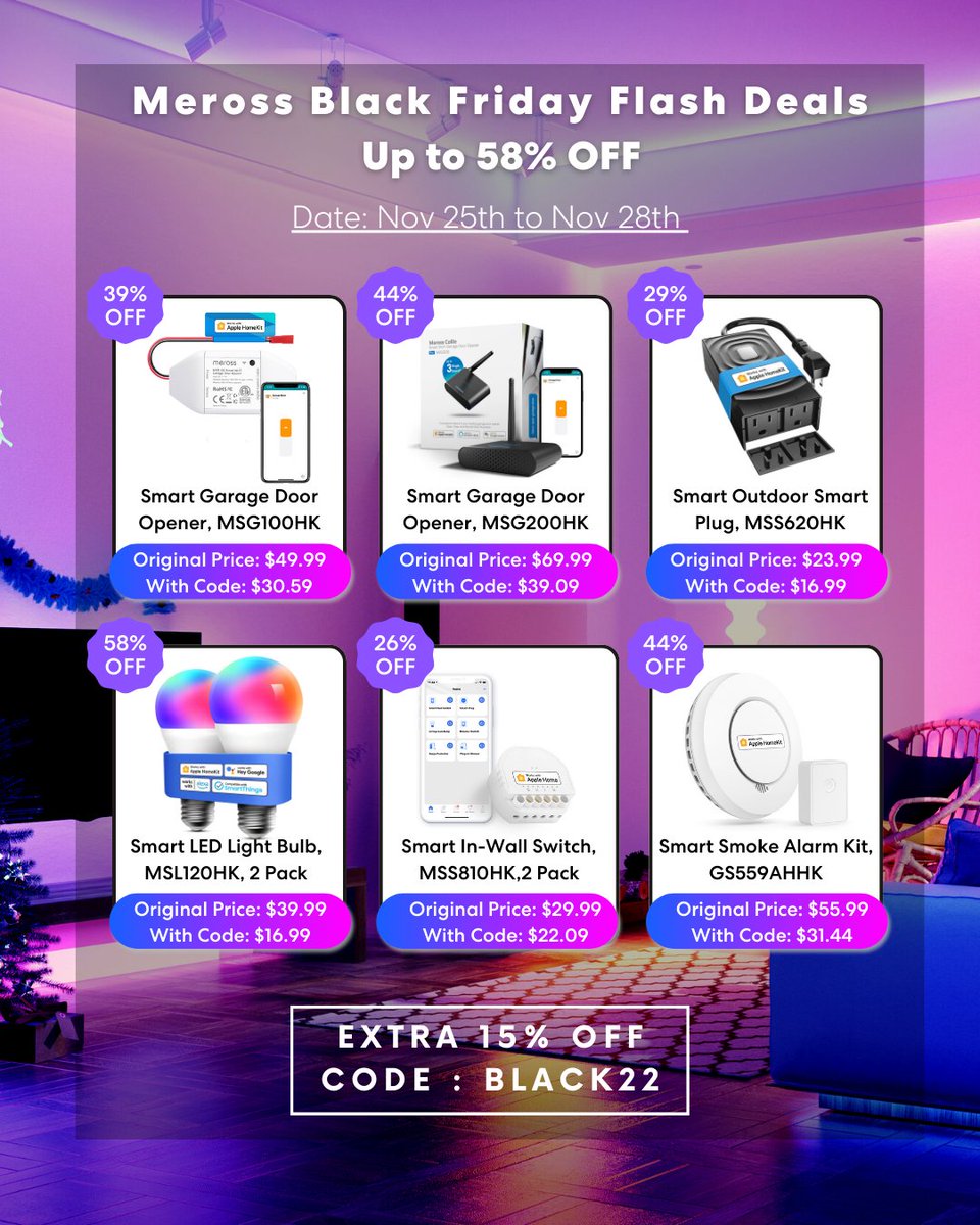 merosshome's tweet image. Are there any deals you are waiting for? Your last chance to get Meross #BlackFriday Flash Sale with the biggest discounts of the whole year! It's time to add them to your cart.🔥⁠⁠
🛒Shop now:  bit.ly/3XgL9TR
 #Meross #falshsale #discount