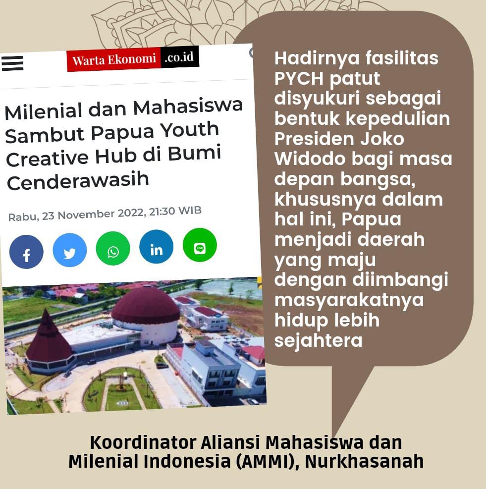 Hadirnya fasilitas PYCH merupakan bentuk kepedulian Presiden Joko Widodo bagi masa depan bangsa khususnya tanah Papua agar Papua semakin maju dsn sejahtera #PapuaYouthCreativeHub