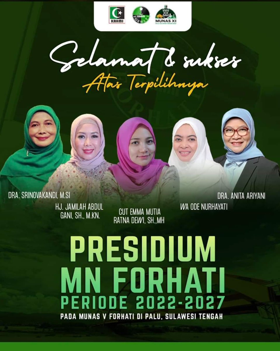 kahminasionalRI's tweet photo. Selamat dan sukses atas terpilihnya Presidium MN FORHATI Periode 2022-2027 #Munas #Kahmi #Forhati #HMI #Kohati #Yakusa https://t.co/F9WskNkffn