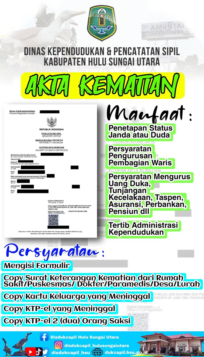 disdukcapil_hsu's tweet image. Yuk Diurus Jika Ada Anggota Keluarganya Yang Meninggal Ya..

Urus Sendiri, Mudah..Cepat..dan Gratis...

#akta #aktakematian #capil #pemkab #kalimantanselatan #g20 #ktp #viral #kabupaten #desa #tiktok #warga #free #worldcup #gratis #hsu #amuntai #balangan #tabalong #kelurahan
