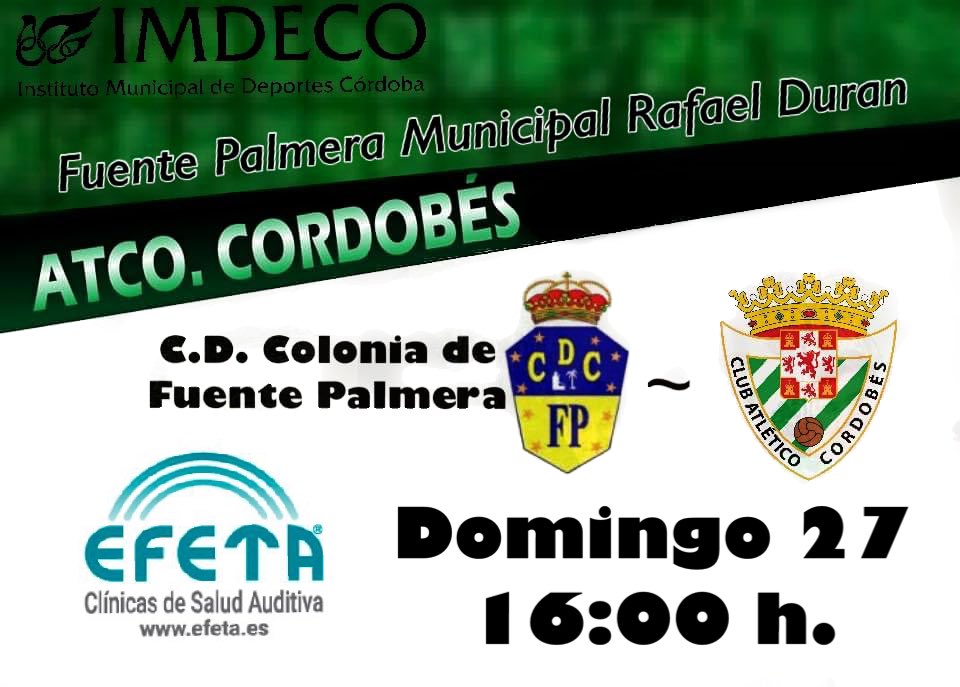 2ª Andaluza Senior 
⚽️ 11ª jornada
🎯 C.D. Colonia de Fuente Palmera
🏟️ Fuente Palmera  
📆 Domingo 27 nov.
⏰ 16:00 h.