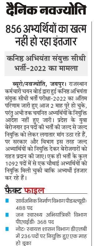 bsnayakboy's tweet photo. कनिष्ठ अभियंता भर्ती 2022 का परिणाम जारी हुए 2 महीने से अधिक समय हो चुका है।
PWD PHED के जल्द से जल्द नियुक्ति आदेश जारी करवाएं। 
#pwd_jen_ko_joining_do
#phed_jen_ko_joining_do
@RajCMO @artizzzz @vinodmittal9 @vijaysharmahnd @BajrangParihar4 
@DrMaheshJoshimp
@TheUpenYadav https://t.co/W9XvgJZgoQ