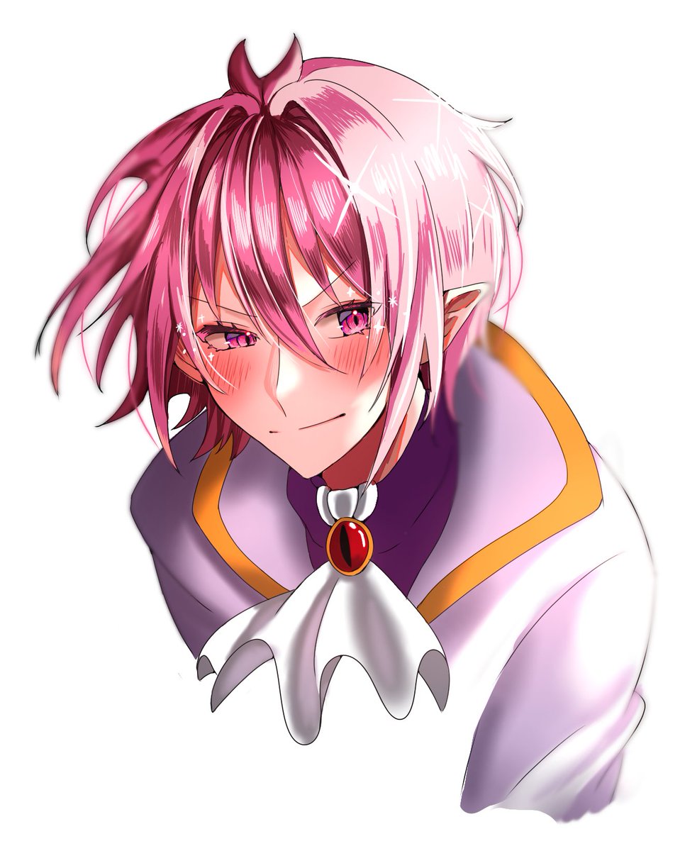 1boy male focus pink hair solo blush pointy ears white background  illustration images