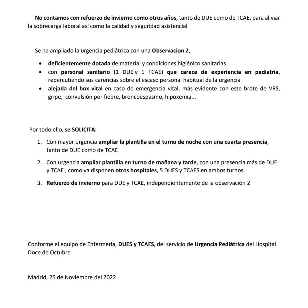 Caos en la urgencia de pediatría del <a href="/hospital12Oct/">Hospital 12 Octubre</a>. No hay refuerzo de invierno, no hay pediatras en Atención Primaria y están cerrados los SUAP. <a href="/ComunidadMadrid/">Comunidad de Madrid</a> este es el camino para terminar con la #SanidadPublica