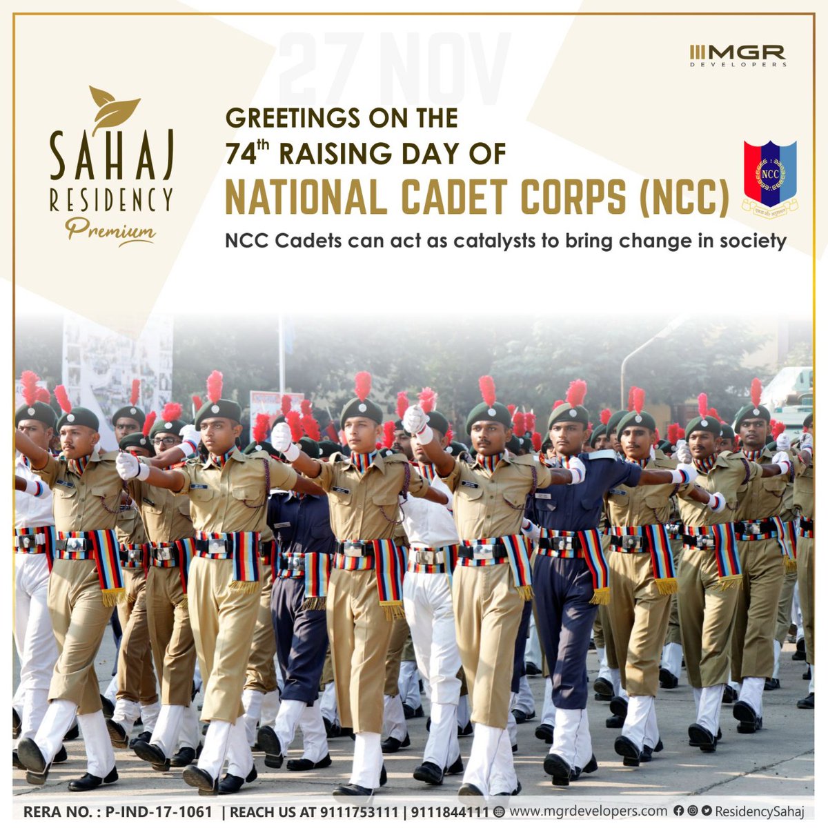 ResidencySahaj's tweet photo. NCC Cadets can act as an catalysts to bring change in society!!
.
27th Nov. 2022
National Cadet Corps (NCC) Day
.
.
#NCC #NCCDay #NationalCadetCorps #MGRDevelopers #SahajResidency #Indore #India https://t.co/yx5zc5Jbh4