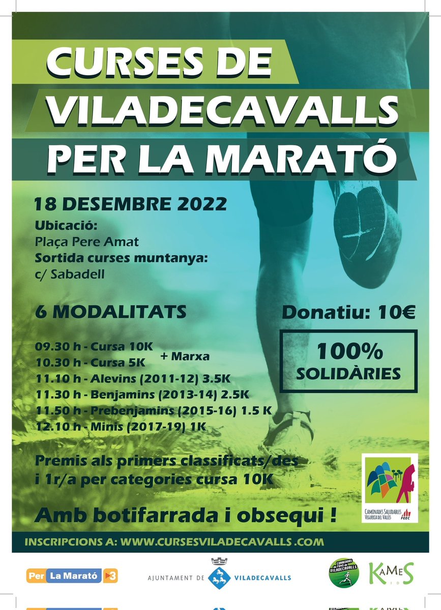 kameskids's tweet image. 📢Tenim cursa!🏃‍♀️🏃
100% solidària amb @la_marato 
6 proves per muntanya, per a grans i petits
📅18 desembre 
@ceterrassa 
@viladcavallsrun 
@FEEC_cat 
@ajviladecavalls