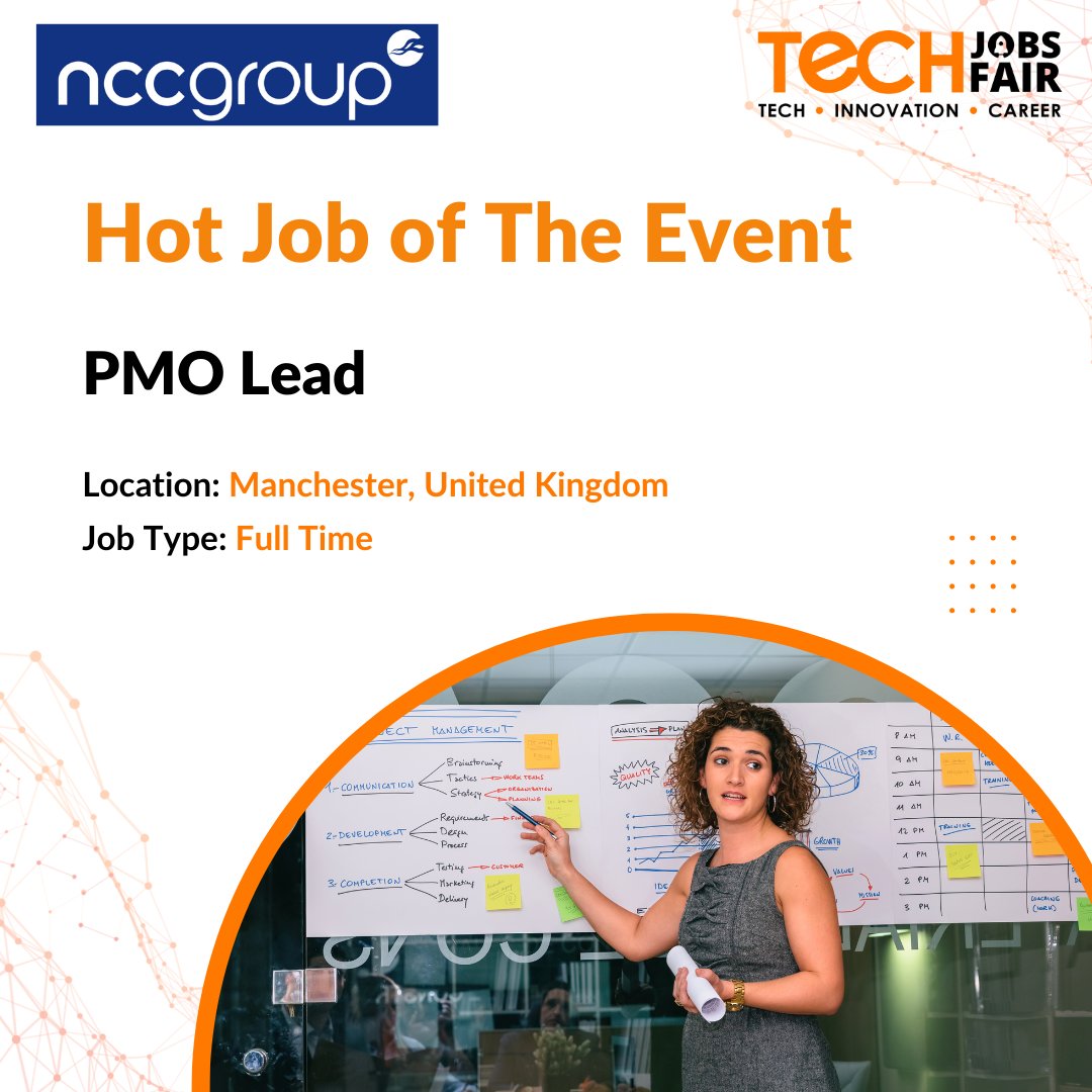 Our Exhibitor Partner <a href="/NCCGroupCareers/">NCC Group Careers</a> for UK's Virtual Tech Jobs Fair is hiring for the following position:

Job Title: PMO Lead
Location: Manchester, United Kingdom
Job Type: Full time

👉 techjobsfair.com/uk/

#TJF #TechJobsFair #NCC #jobs #career #hiring #tech #pmolead #uk