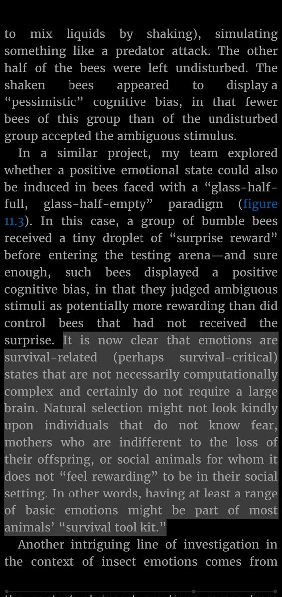 DanielDarabos's tweet photo. @RebeccaRHelm @MiguelMontevist I've just read this passage from @LChittka's The Mind of a Bee. To me it's unexpected but logical that emotions would be evolutionarily ancient. https://t.co/JbQMu7YAb9