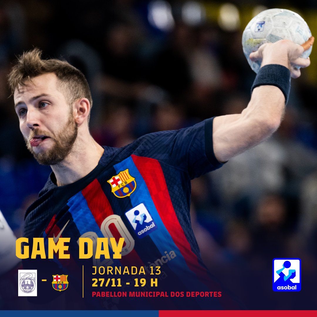 FCBhandbol's tweet photo. 🔥🔥🔥GAME DAY🔥🔥🔥
Jornada 13 @ASOBAL
🆚 @ClubCisne 
📆 27-11-22
⏱ 19 h
📺 @TVGalicia 
📱 @LaLigaSportsTV
🏠 Pabellon Municipal dos Deportes 
🔵🔴 #ForçaBarça #LiveASOBAL #CISBAR https://t.co/bTP2Gx7VH4