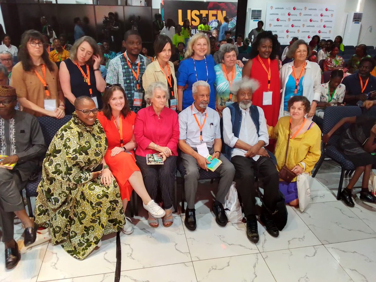writersPG's tweet photo. The festival directors of #GAOLF at @akefestival with Nobel Laureates Abdulrazak Gurnah and Wole Soyinka and Ake festival director Lola Shoneyin. #Pagya https://t.co/O36OKtMPv7