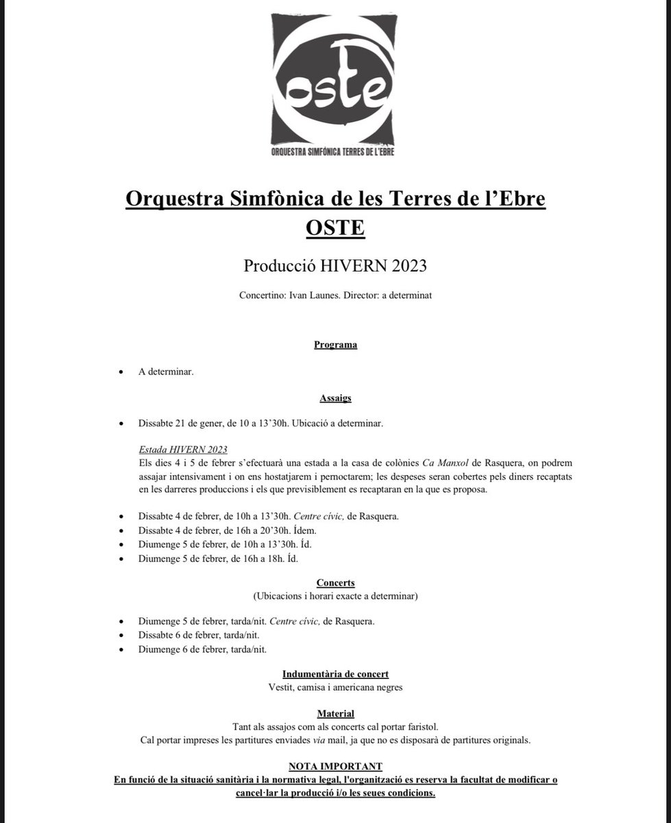 📣PROPERA PRODUCCIÓ. Inscripcions obertes! Fes un correu a damahabe@yahoo.es si vols participar‼️