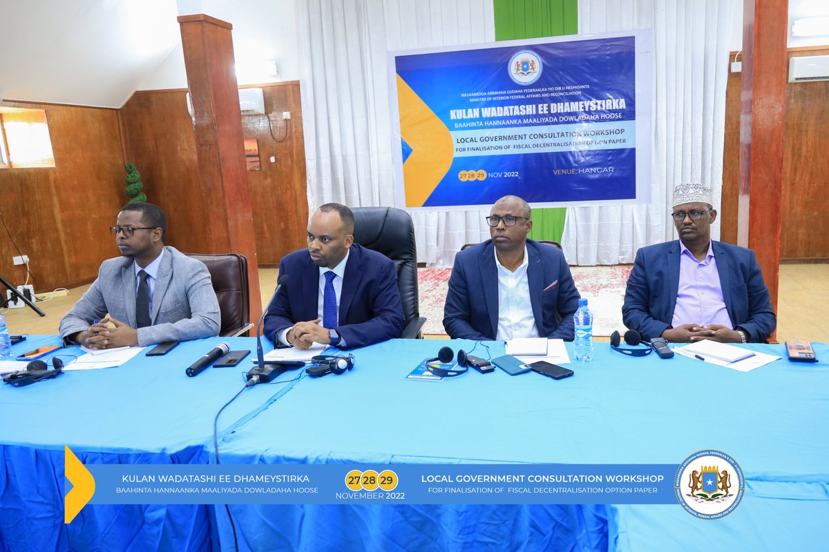 MoIFARSomalia's tweet photo. Happening now, presentations and discussions at the  Local Government Consultation Workshop on Fiscal Decentralization. 

#UNJPLG #FGS #FMS #BRAsom https://t.co/BZL8AAFzZW