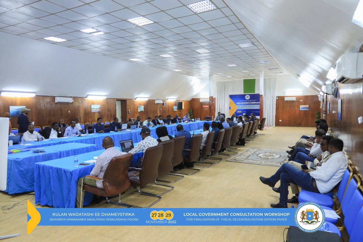 MoIFARSomalia's tweet photo. Happening now, presentations and discussions at the  Local Government Consultation Workshop on Fiscal Decentralization. 

#UNJPLG #FGS #FMS #BRAsom https://t.co/BZL8AAFzZW