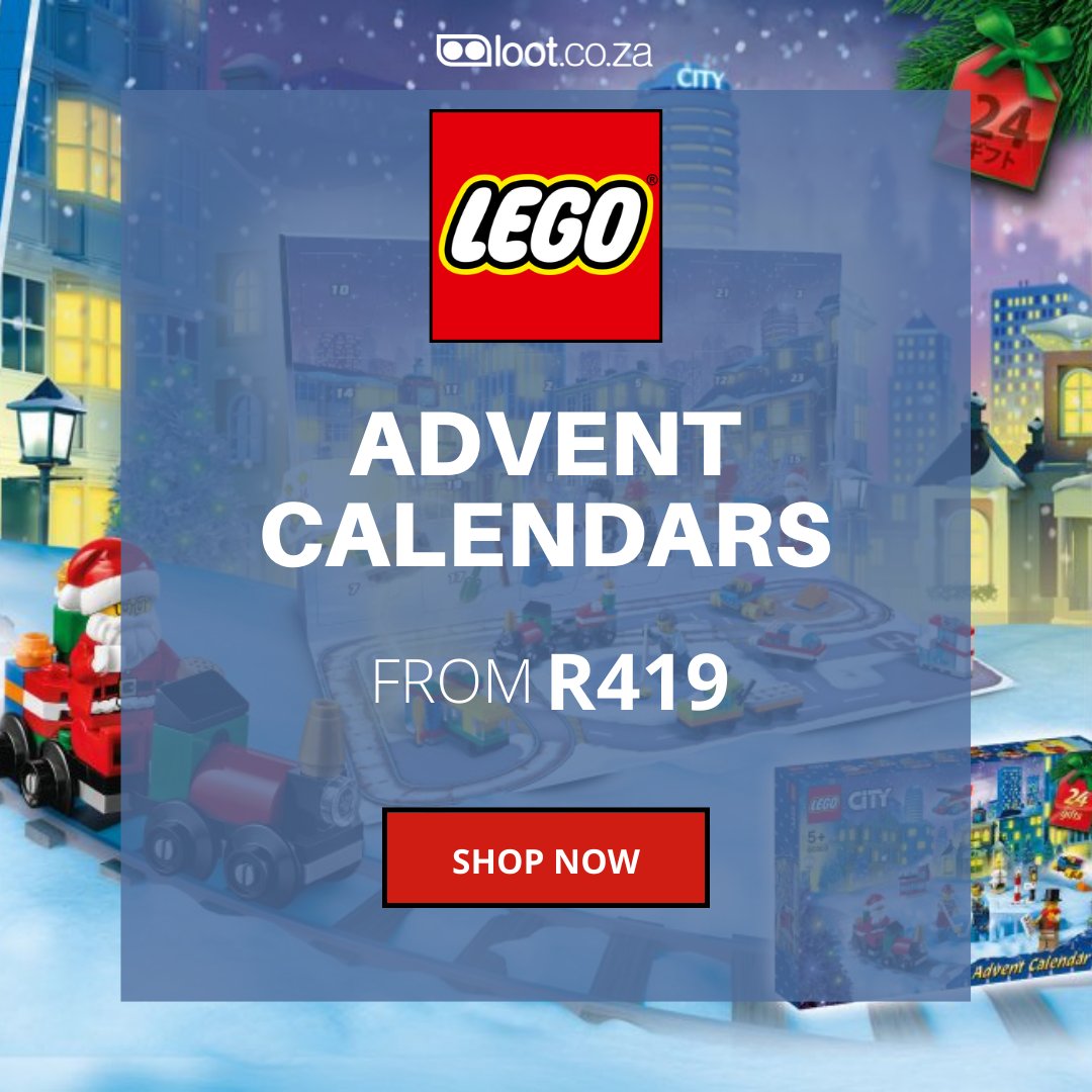 lootcoza's tweet photo. It's now OR never ⏰ Get your Lego Advent calendars before 30 November, from only R419 https://t.co/L5O86af89g While stocks last 😉 #ShopOnline #LegoAdventCalendars #LimitedStock #LimitedTime https://t.co/8QFzfllNdy