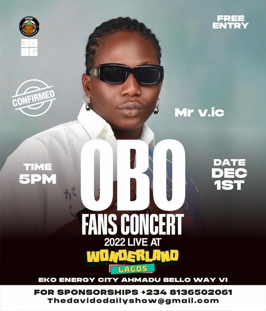SabibwoiTUFF's tweet photo. I will be Live at the #davidofanconcert on the 1st of Dec !
All 30BG and FC come out let’s have fun and show the GOAT some love 🤍💪🏿
@davido we love u https://t.co/VXDNqmUbw0