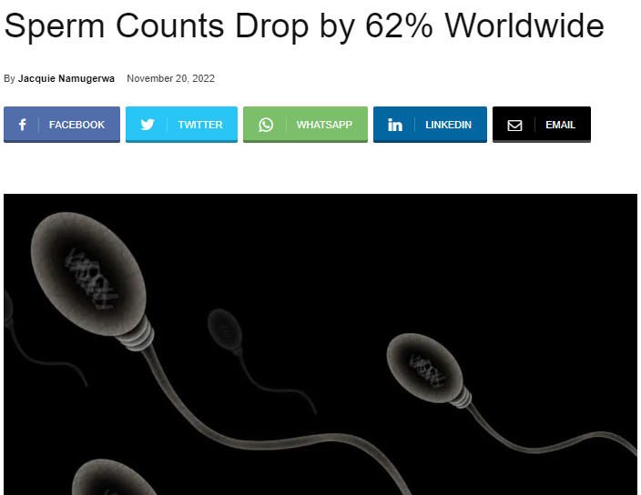 xr_cambridge's tweet photo. Breaking news: Male sperm count has dropped 62% in 50 years. The latest study is the most extensive of its kind, sampling sperm counts in 53 countries - a response to criticism that previous studies were too geographically limited. The study confirms a steep, global decline. https://t.co/qfAtYDyImD