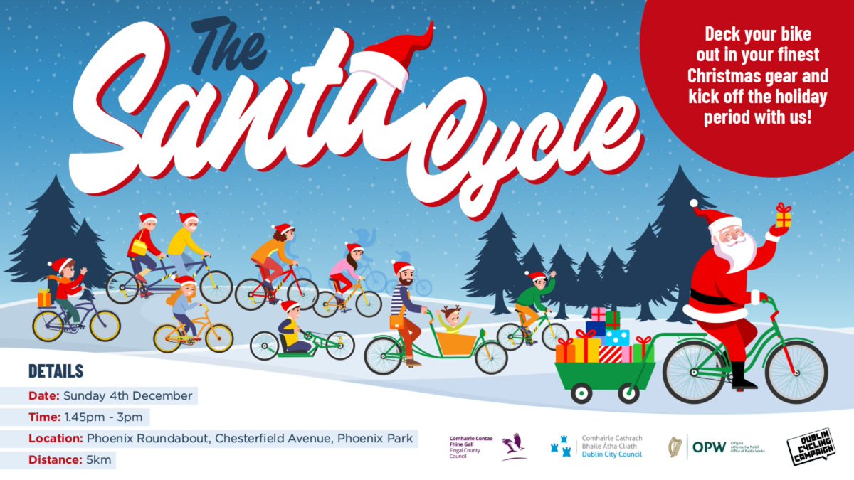 opwireland's tweet photo. Join @phoenixparkopw on Sunday, Dec. 4th @ 1:45pm for their Santa Cycle. Decorate the bikes, get your Christmas jumper on & bring the whole family.
#CycleInTheCity #SantaCycle #Festive #Christmas #Free
@opwfarmleigh @Fingalcoco @DubCityCouncil @dublincycling @VisitDublin https://t.co/pSpvExte7Q