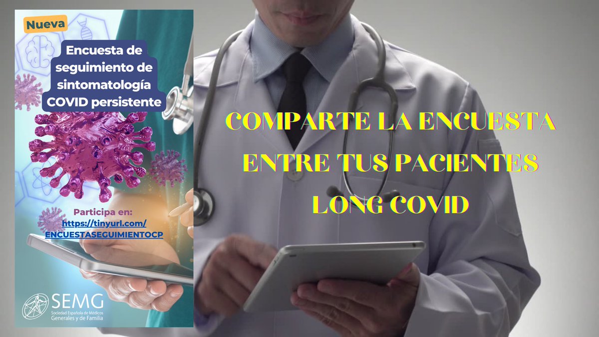 👩‍⚕️👨‍⚕️Compañeros: Este es el enlace 🔗tinyurl.com/ENCUESTASEGUIM… que os animamos a compartir entre vuestros pacientes #LongCOVID para que puedan completar la 📊Encuesta de seguimiento de sintomatología de #COVIDpersistente 

🙏Ayúdanos a llegar al mayor número de afectados

<a href="/_REiCOP/">REiCOP</a>