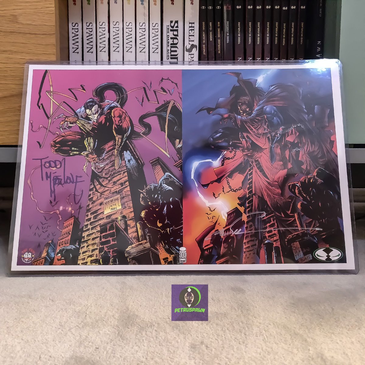 PetruSpawn's tweet image. A BIG thanks to @DavePerey1 for helping me to find this @sdcc2022 print. 
On the left @Todd_McFarlane did an homage with #Ripclaw from Cyber force after @Marc_Silvestri #Spawn cover to celebrate @imagecomics 30th anniversary.
#cyberforce
#marcsilvestri
#topcow
#comics