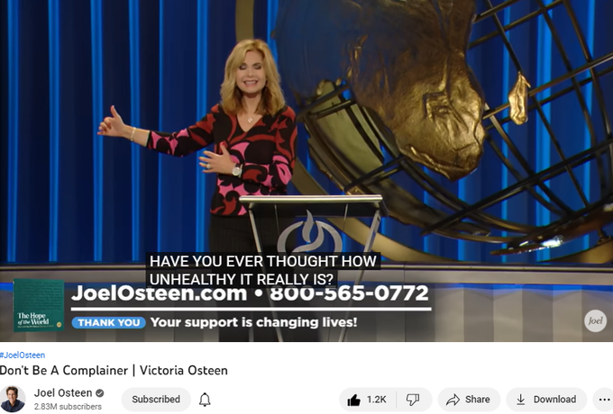 Victoria Osteen – Don't Be a Complainer
dont need to be complainer and fault finder. It is easy to see what could be done better. Tend to gravity to negative, cause us to find fault. We dont want to be complainers fault finders, it feels good to complain, venting. It feels good sometimes. I think if i complain i can change situation. You dont change by complaining, by finding faults- you usually make it worst. We create more negative environment. We not pollut ourselves, we pollut other people, we cause them to think negative thoughts, it can spread if not careful. No one wants to be around complainer, fault finder. It may feel good at time, stop and think is it doing it any good. Effects on brain when we complain, we literall rewire our brain to complain. Brain takes path of least resistance, wants to repeat the pattern. You wire negative pattern, we train our own brain to complain. I want to be person faith hope. We all have opportunity to complain because life is imperfect, be smar