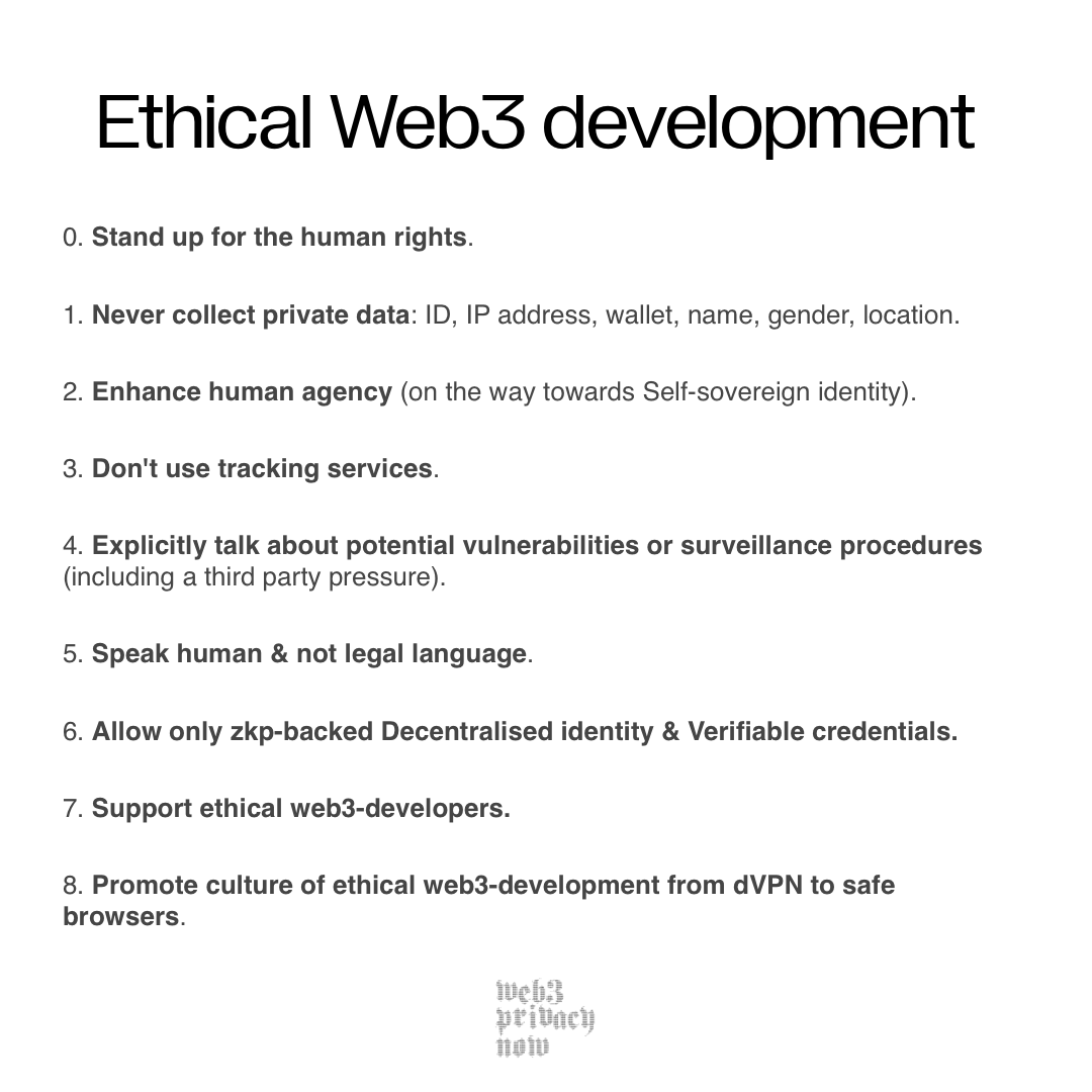 nicksvyaznoy's tweet photo. An ethical approach to #web3 development could empower human rights, especially privacy.

Support ethical devs like @LefterisJP or @Free__Alexey, privacy-tech founders like @harryhalpin or @gregthegreek, network state builders like @0xc1c4da. https://t.co/Pba1HVxouL