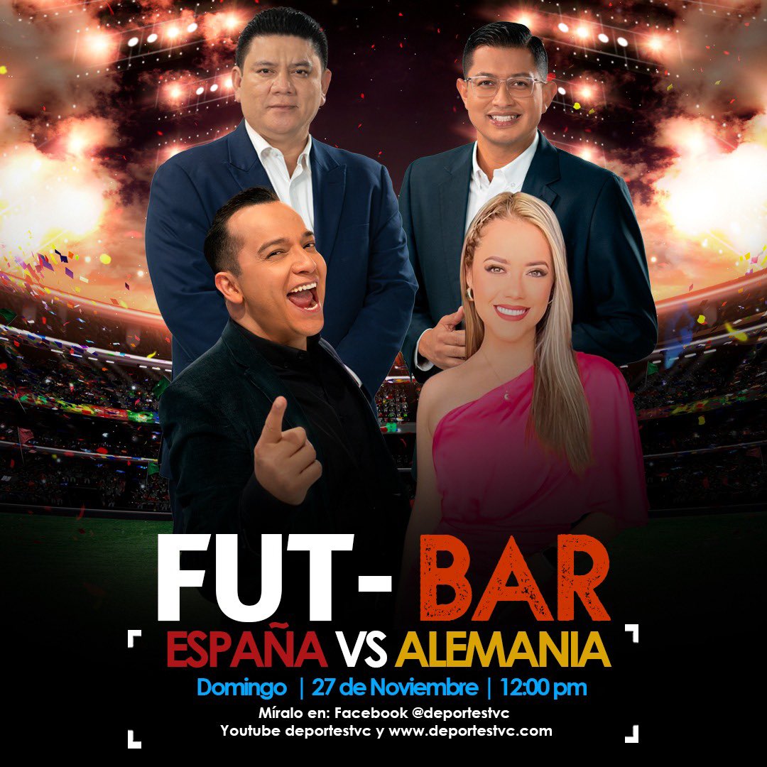 TN5Telenoticias's tweet photo. Este domingo te invitamos a vivir el fútbol de una manera diferente con el #Futbar. Desde las 12:00 del mediodía por https://t.co/UJ4whrbqeH, y el Facebook y Youtube de @DeportesTVC
Atentos con premios para los apasionados del fútbol 🇪🇸vs🇩🇪 https://t.co/WRiSf2l2O9