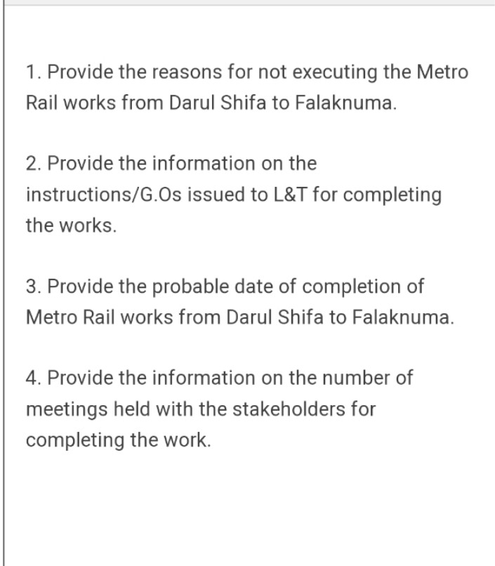 activistkareem's tweet photo. Dear @asadowaisi Saab I filed one RTI application to @hmrgov in the year 2020 February to know the status of metro rail work from Darulshifa to Falaknuma. ( RTI reply attached below)
Dear @KTRTRS Garu till 2020 no meeting was held &amp; no GO was issued in connection with corridor 2 https://t.co/oyXxN50YD7