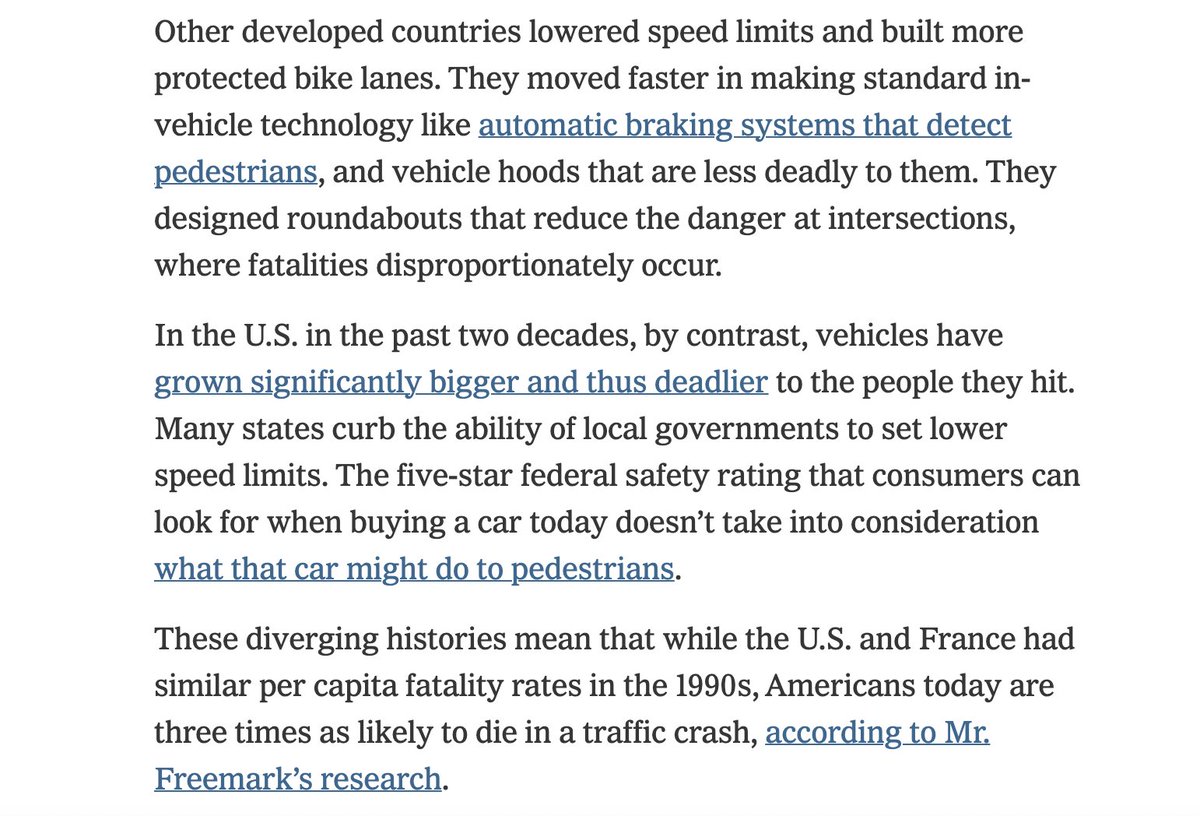 Of course. Our roads have gotten more dangerous as other rich countries' roads have gotten safer. And - of course - we know how to fix this. But we don't. nytimes.com/2022/11/27/ups…