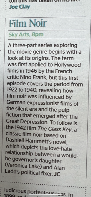 NJStreitberger's tweet photo. Fans of the Dark Stuff alert!! The first of a three part series on #FilmNoir starts tonight at 8.00pm on @SkyArts with the usual suspects @IanNathan2 @SArmstrong1984 and @NJStreitberger. Pour three fingers of Four Roses and settle down. Trenchcoats and fedoras optional. https://t.co/BrS2HW0pZ5