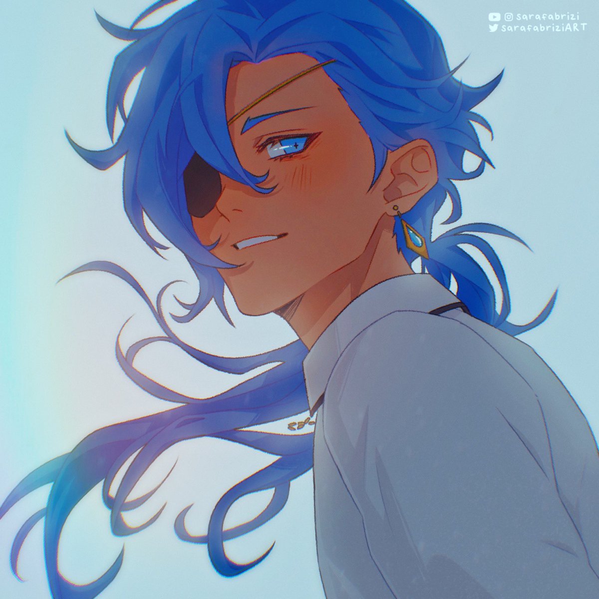 kaeya (genshin impact) 1boy male focus eyepatch solo blue eyes jewelry blue hair  illustration images