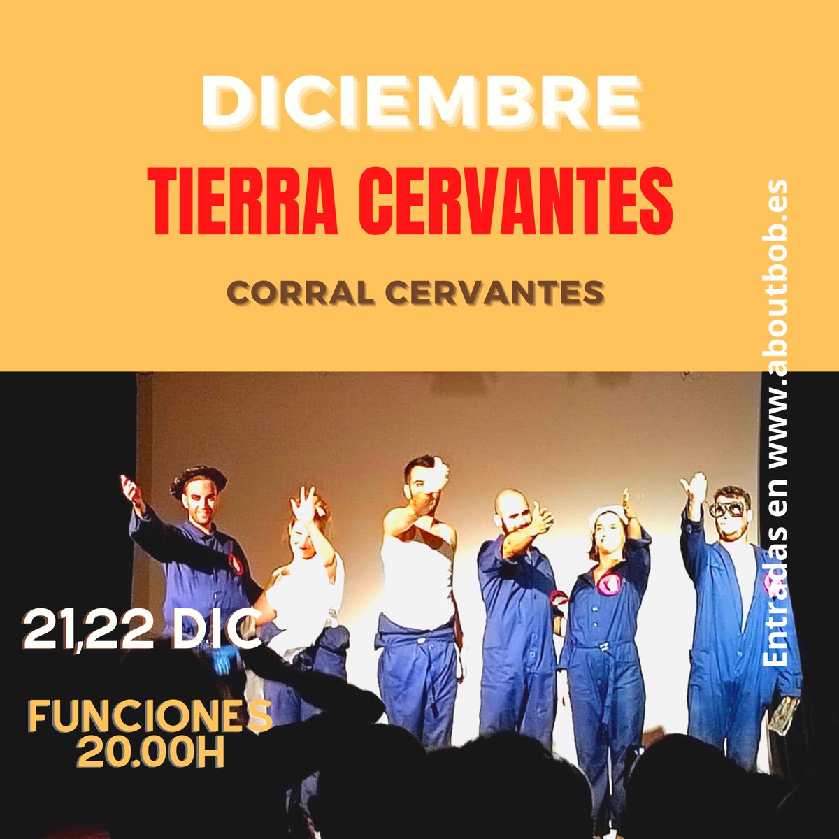 aboutBOBoficial's tweet photo. ☸️ VOLVEMOS CON FECHAS RENOVADAS ☸️

TIERRA CERVANTES estará en el Corral Cervantes
los dias 21 y 22 de Diciembre a las 20 h

🎫 Link de entradas en nuestra web 🎫

https://t.co/8zZCb3GgLw

#artesescenicas #pasos #comedia #bobtheater #happytheaterlife #labarracadelorca https://t.co/ZZreEi5tdA
