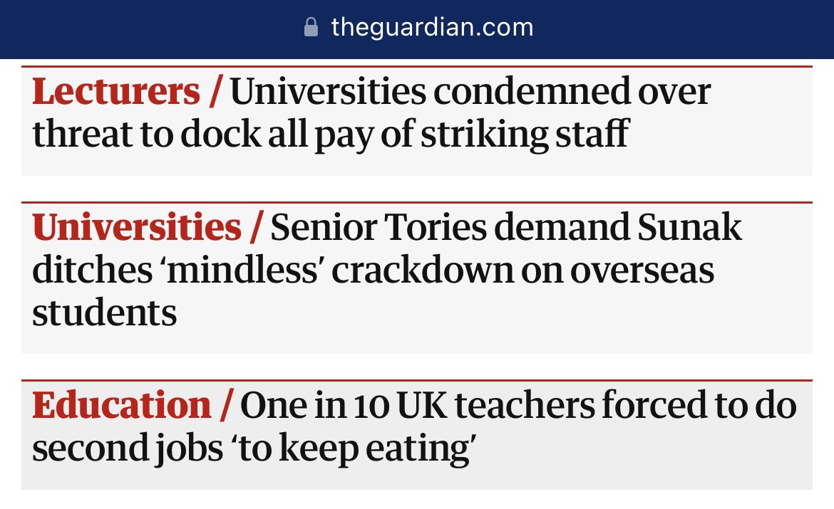 Docking uni workers pay ‘Cracking down’ on foreign students that enrich our culture Teachers forced to take 2nd jobs to eat Those are the education headlines today It’s a f***ing disgrace and I’ve had enough of it RT if you are a worker, student, or parent and feel the same