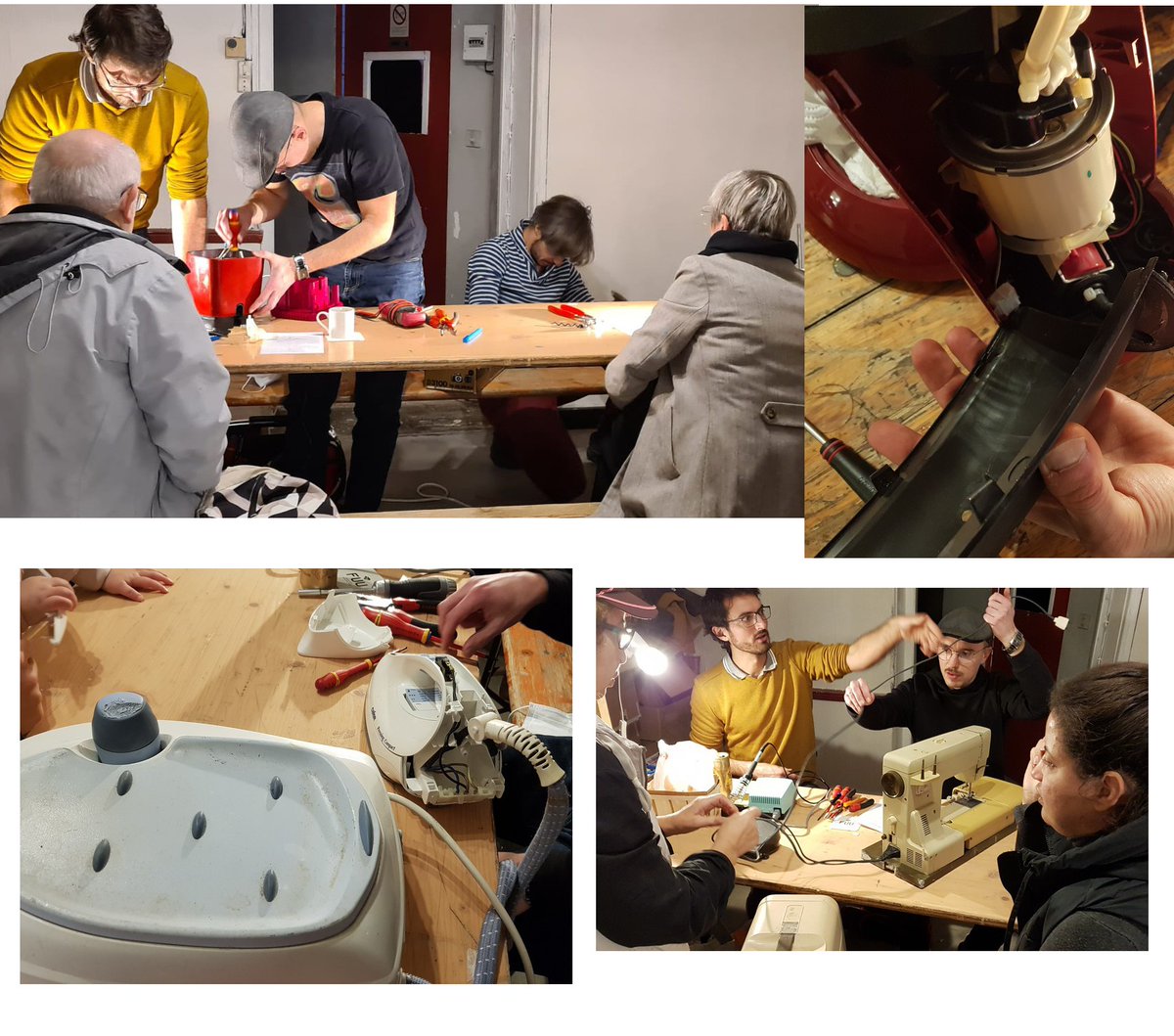 framboise314's tweet photo. Hier je participais au premier #repaircafé de LE #Creusot Pourquoi jeter quand on peut réparer ? Accueilli par Le vapelab , ce premier Repair Café a permis de redonner vie à quelques appareils.
#réparation #cafetiere #ferarepasser #centralevapeur #machineacoudre #perceuse https://t.co/4b3hab6gBI