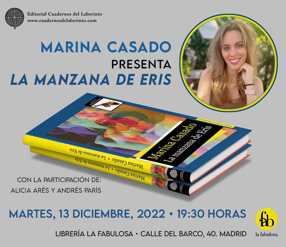 LaberintoAres's tweet photo. Marina Casado presenta "La manzana de Eris"
Con la participación de Andrés París y Alicia Arés.
Librería La Fabulosa.Calle del Barco, 40 Madrid
Martes, 13 diciembre 19:30 horas
https://t.co/IoqixKeuEt
#lamanzanadeeris
#cuadernosdellaberinto
#novelanegra
#lafabulosa
#novedadlibro https://t.co/P5UWUbbgnq